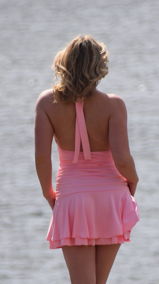 Soft Halter Skater Dress Pink