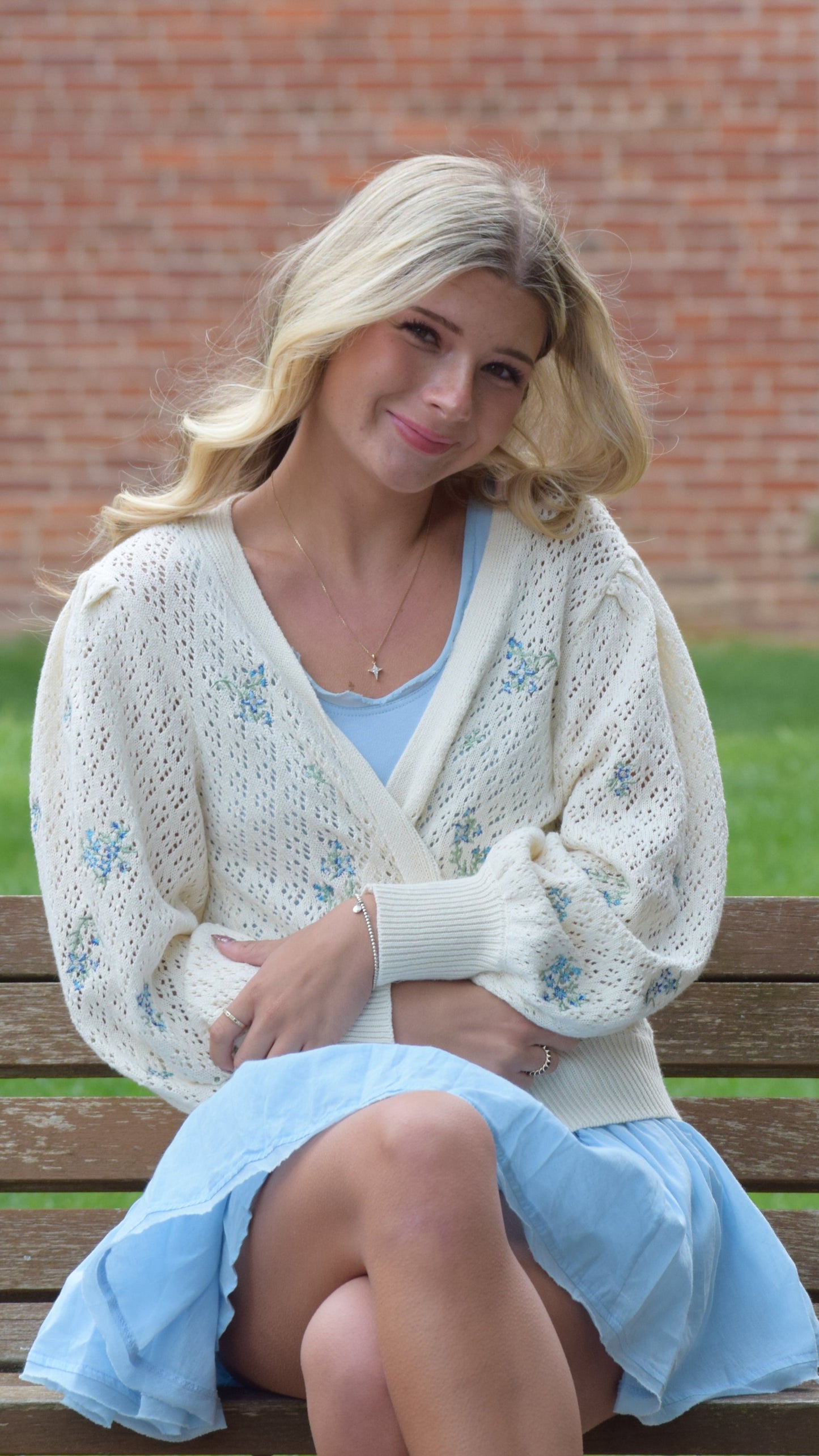 Embroidered Blue Flower Sweater Cardigan