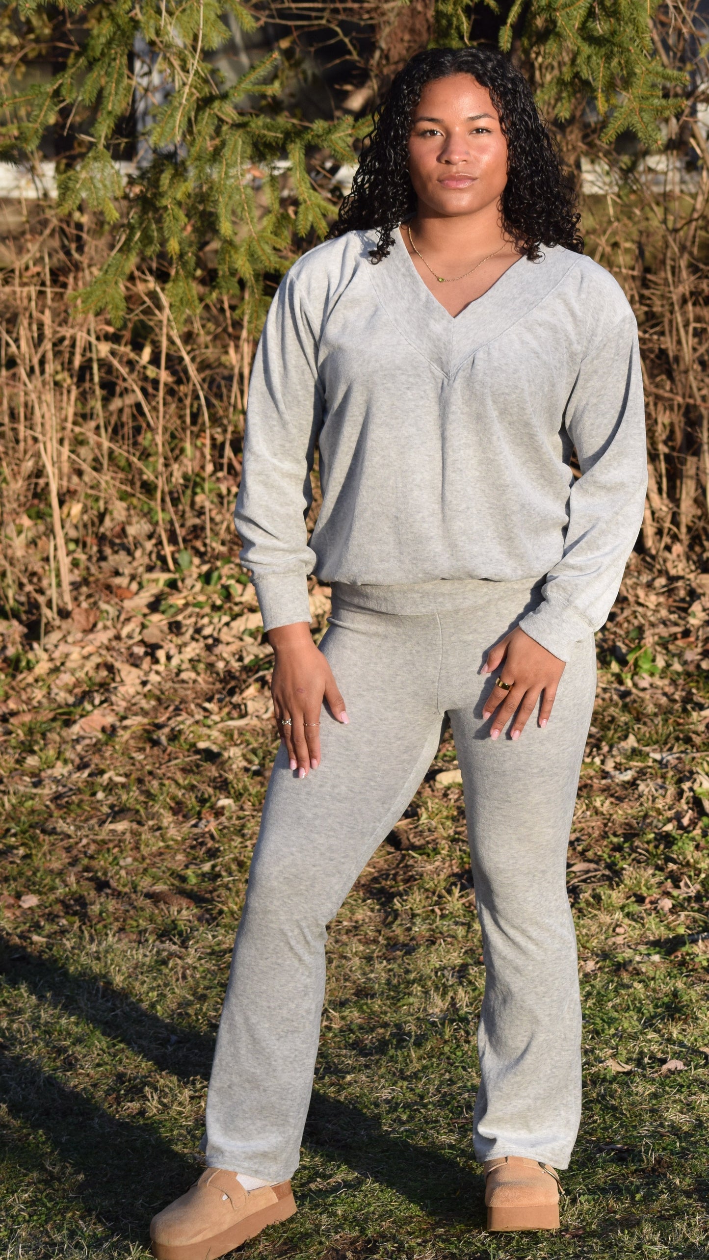 V Neck super soft lounge set with flare pants