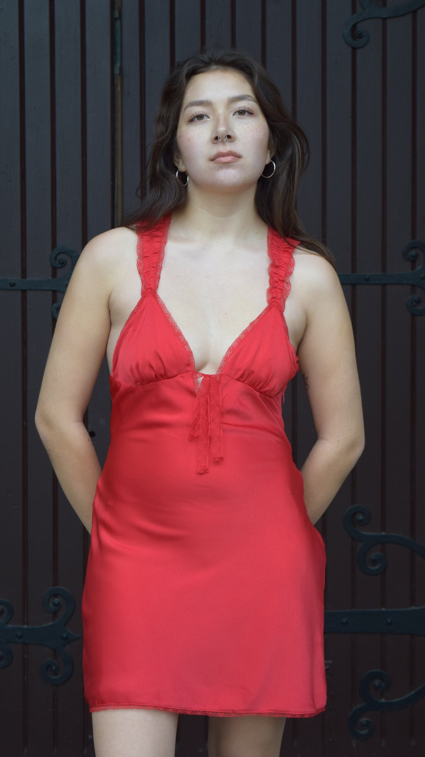 Lace Bow Peek Satin Dress