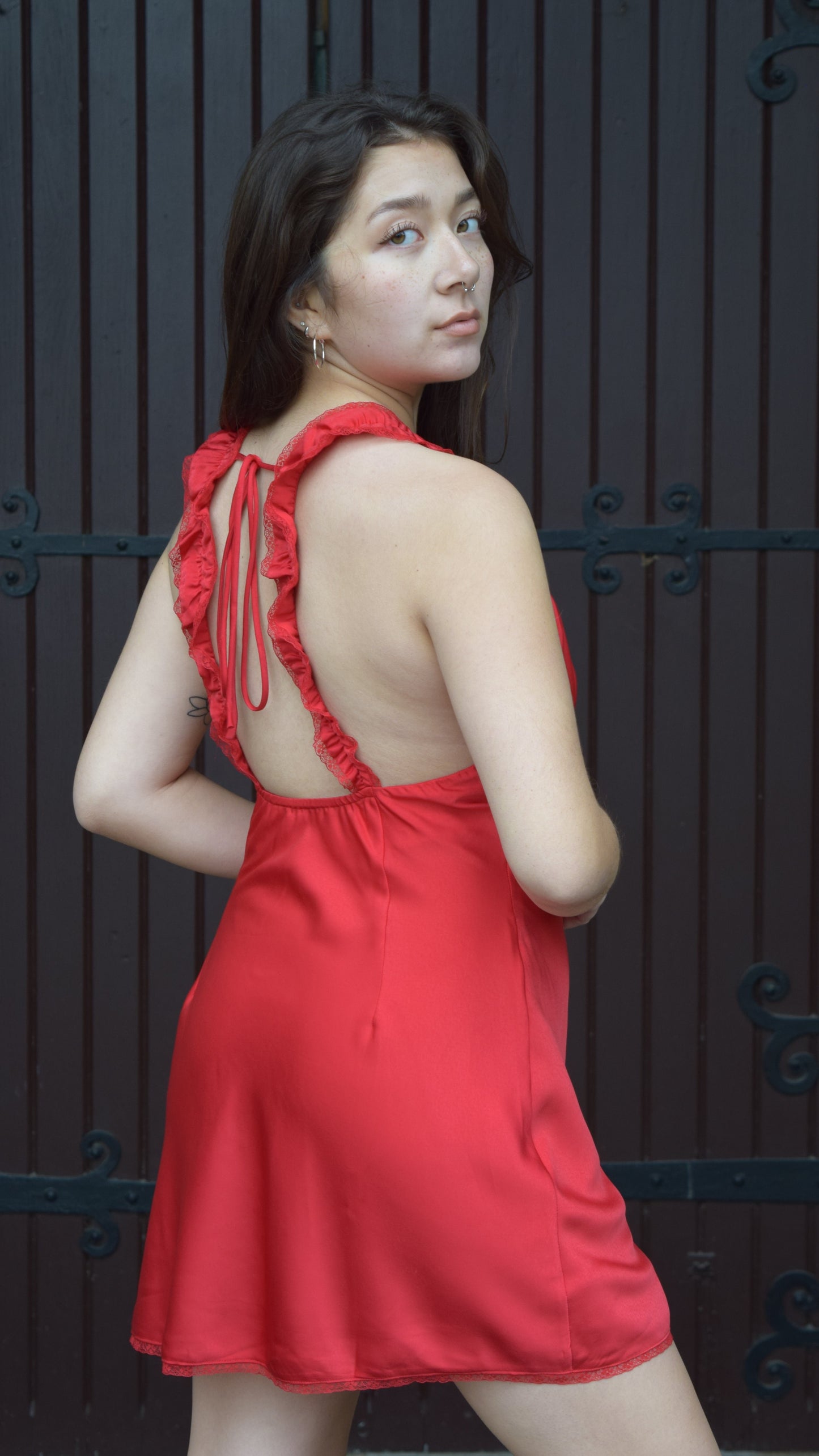 Lace Bow Peek Satin Dress