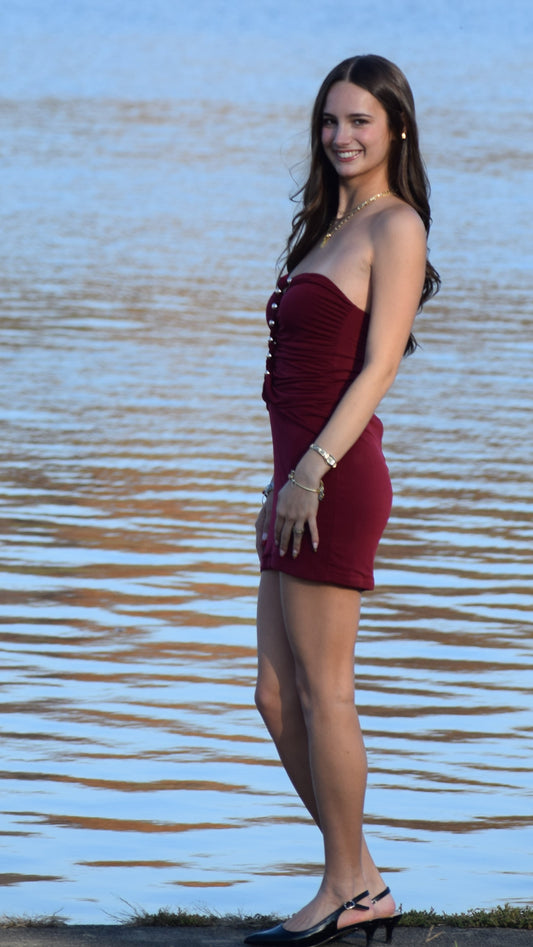 GOLD BEAD DETAIL DRESS WINE