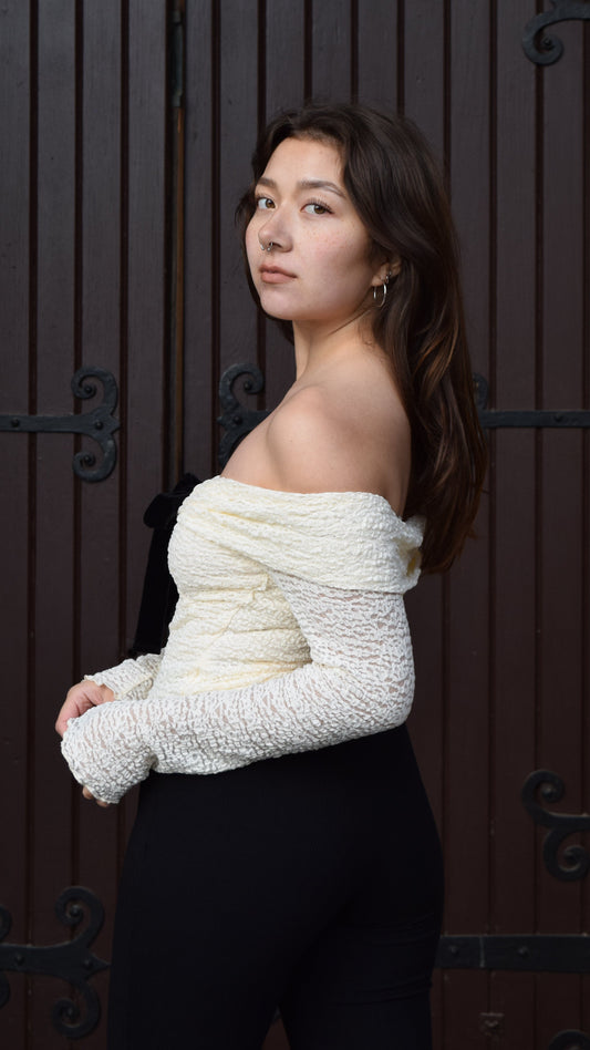 Long Sleeve Lace Velvet Bow Top