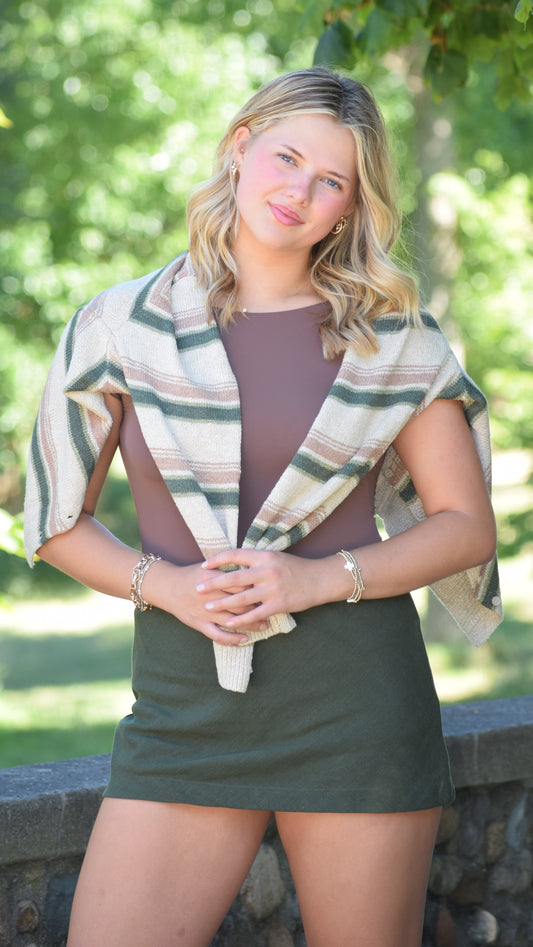 OLIVE STRIPE TEXTURE CARDIGAN SWEATER OAT