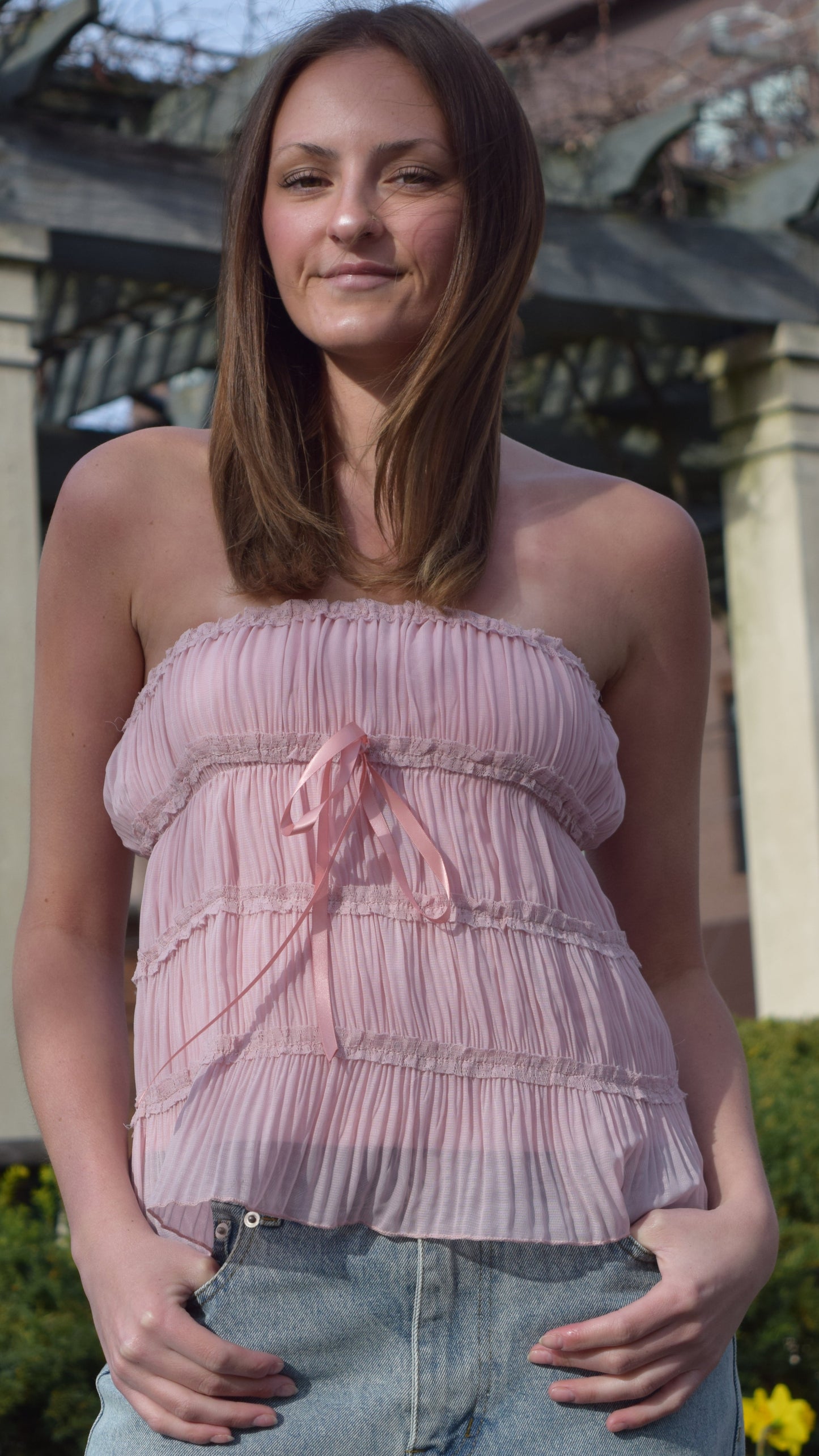 Pleated Chiffon Tube Top