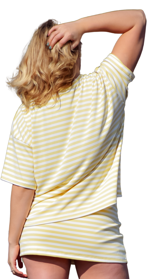 Yellow and White Stripe Oversized Slinky Tee