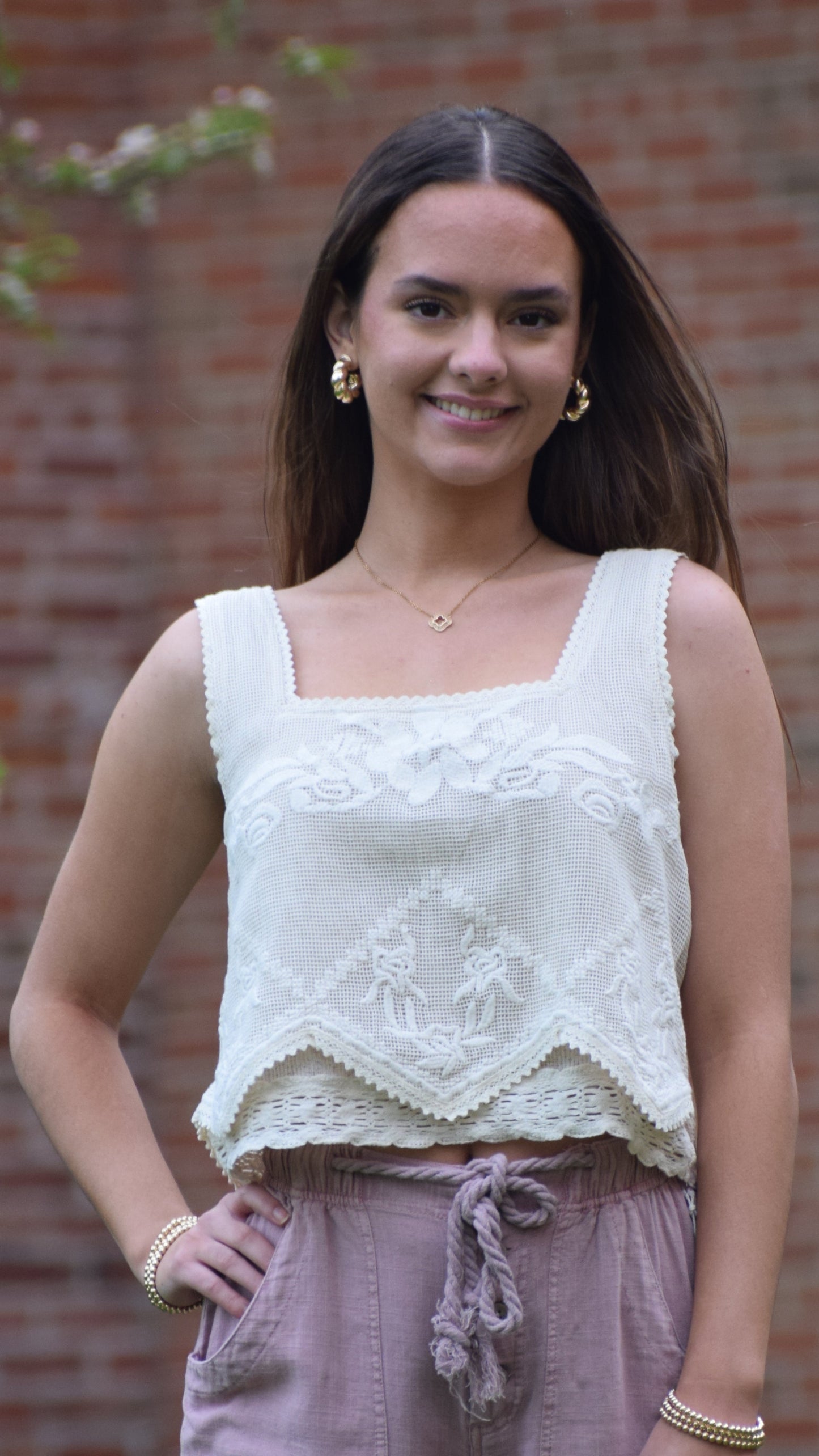 Embroidered Net Layer Top
