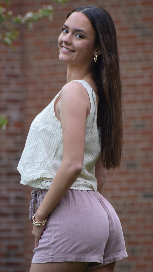 Linen Drawstring Button Short