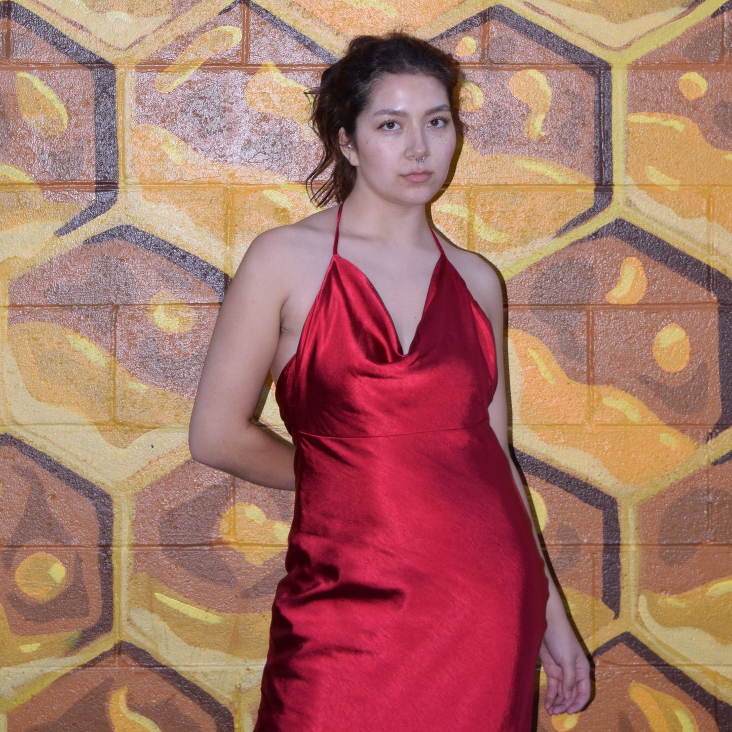 Heavy Satin Draping Midi Dress