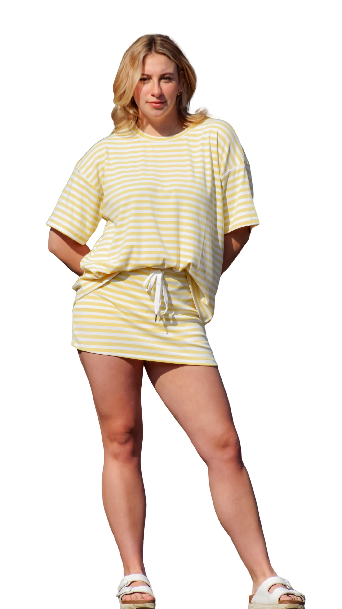 Yellow and White Stripe Oversized Slinky Tee