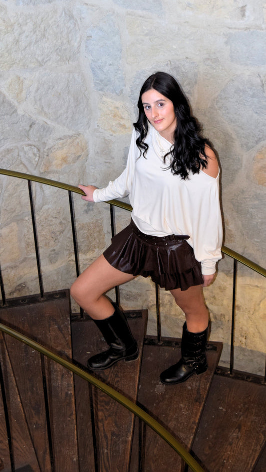 Ruffle Faux Leather Skirt Espresso