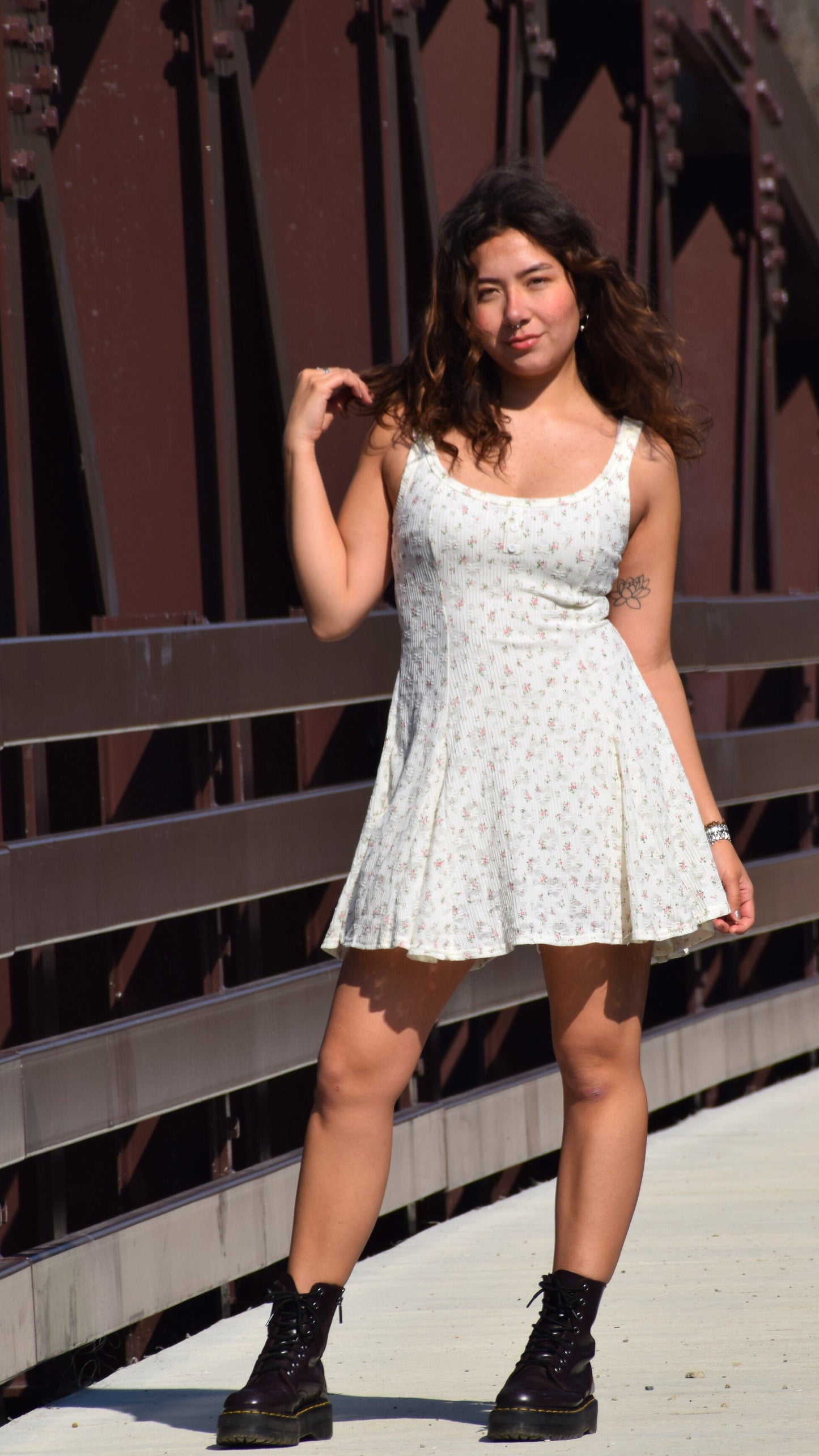 Pink Flower Fit n Flare Stretchy Dress Ivory