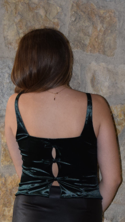 BOWS BACK VELVET TANK TOP GREEN