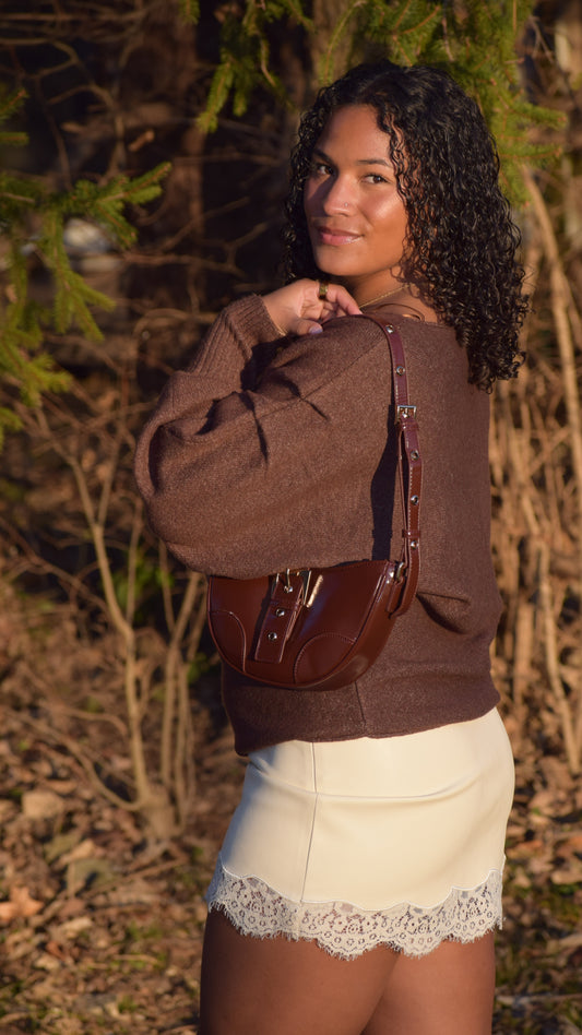 Lace hem faux leather skirt
