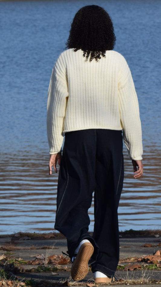 DOUBLE TIES POCKET SWEATER CARDI IVORY