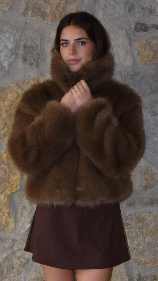 FAUX FUR JACKET BROWN