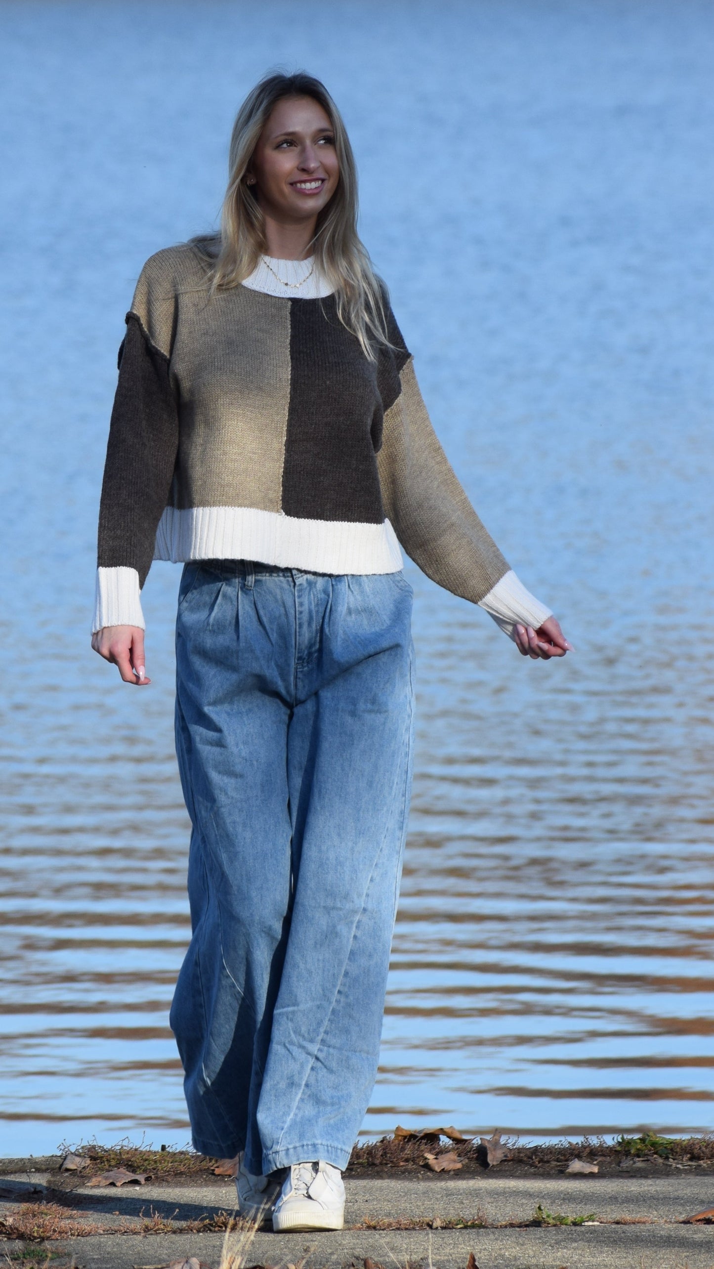 COLOR BLOCK SWEATER OLIVE/CHARCOAL