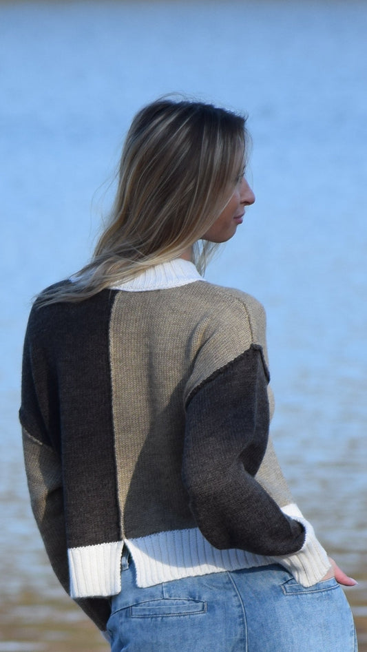 COLOR BLOCK SWEATER OLIVE/CHARCOAL