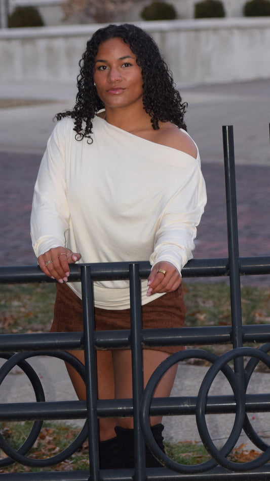 Soft Banded Waist Slouchy Top Vanilla