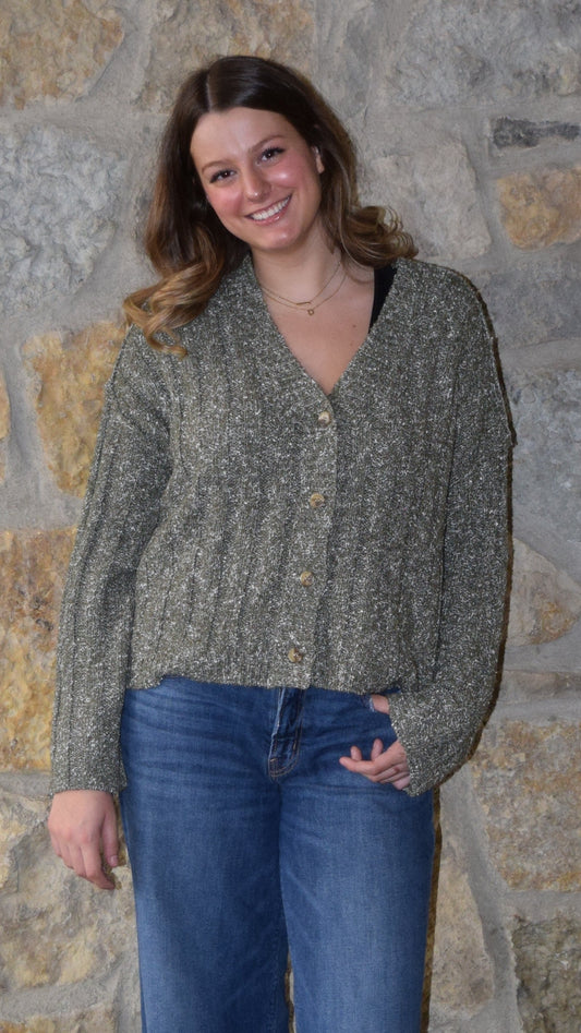 BUTTON V NECK FERRIS SWETER OLIVE