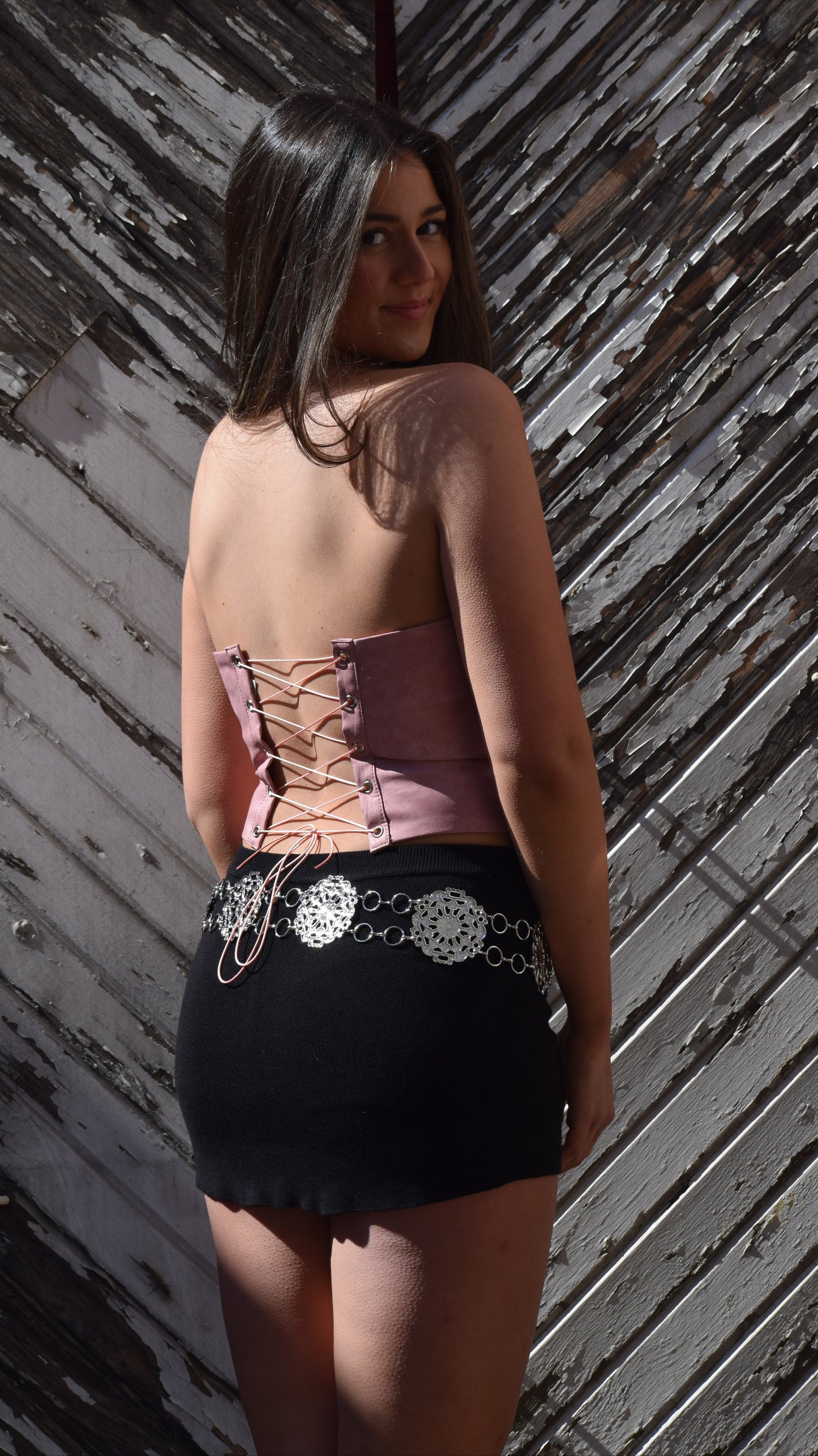 Faux Leather Embroidered Tube Top