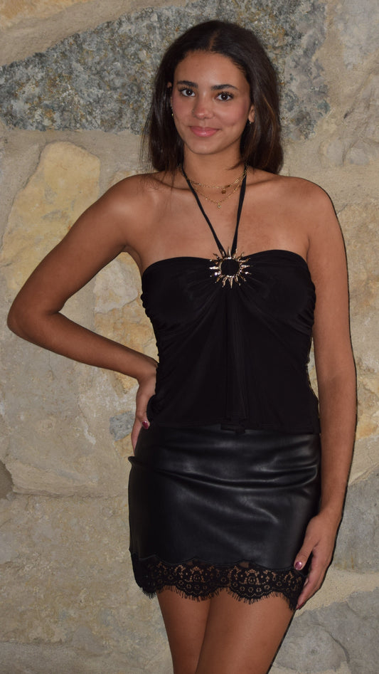 GOLD SUN SPLIT FRONT HALTER TOP BLACK