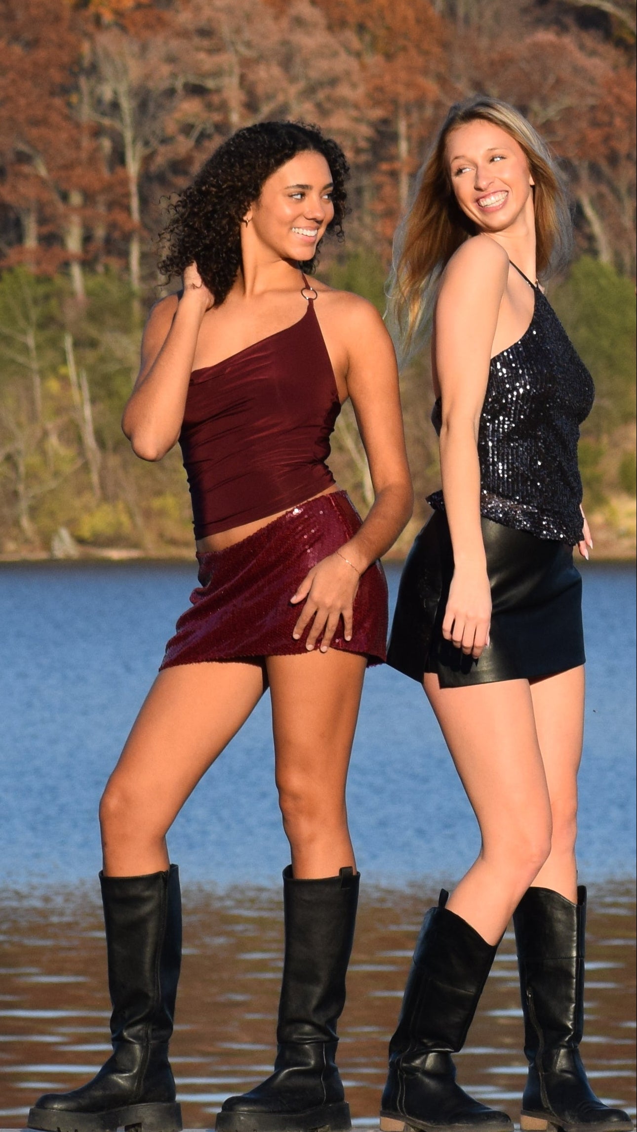 FAUX LEATHER SIDE SLIT SKIRT BLACK