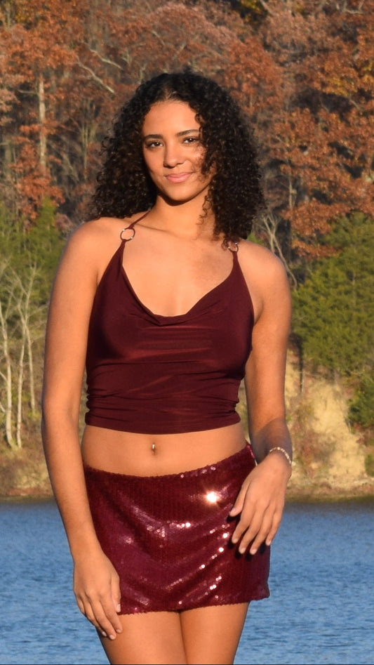 O RING HALTER SLINKY TOP WINE