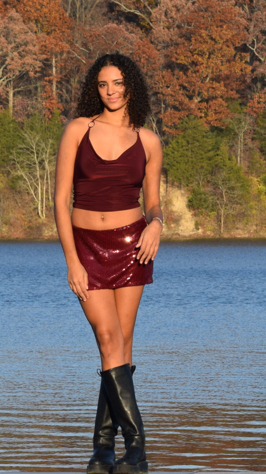SEQUIN SKIRT WINE