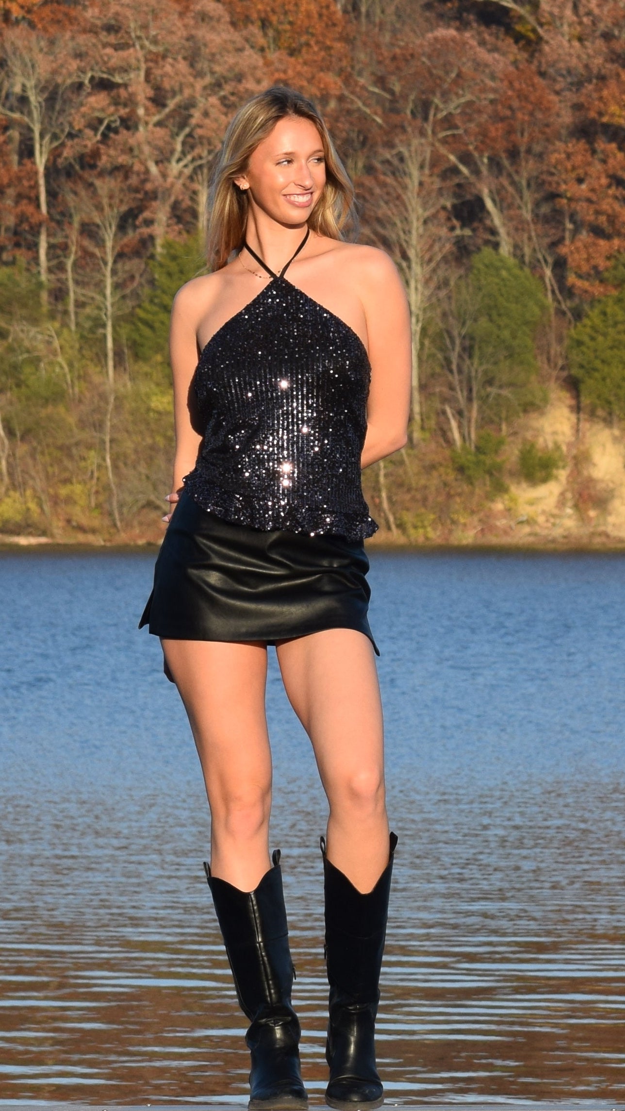 Soft sequin halter top