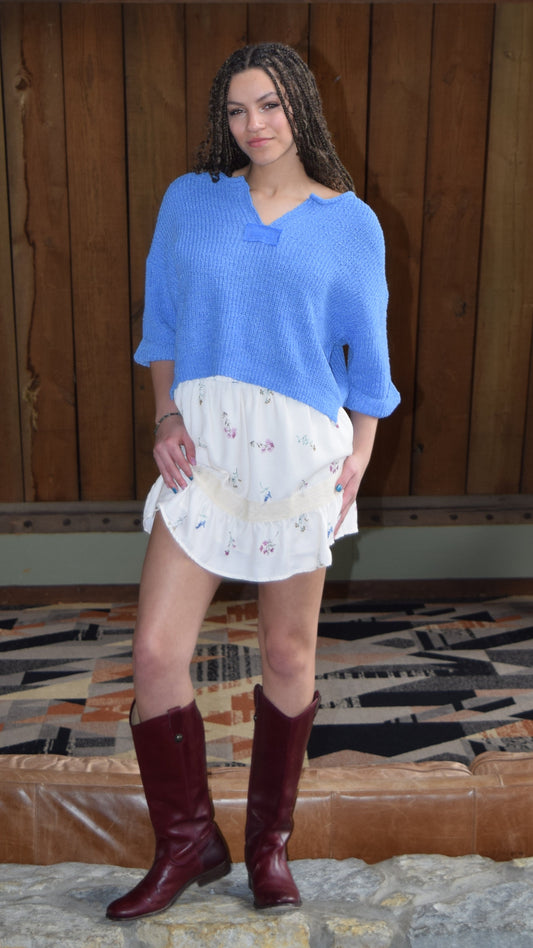 Spring Slit Neck Sweater Top