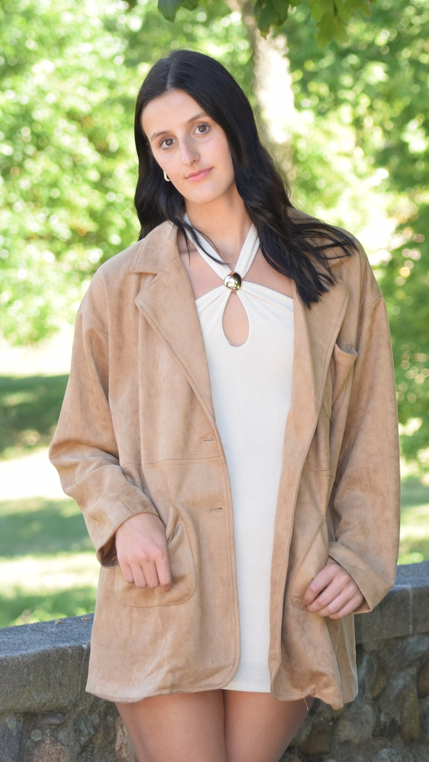 OVERSIZED FAUX SUEDE BLAZER CAMEL