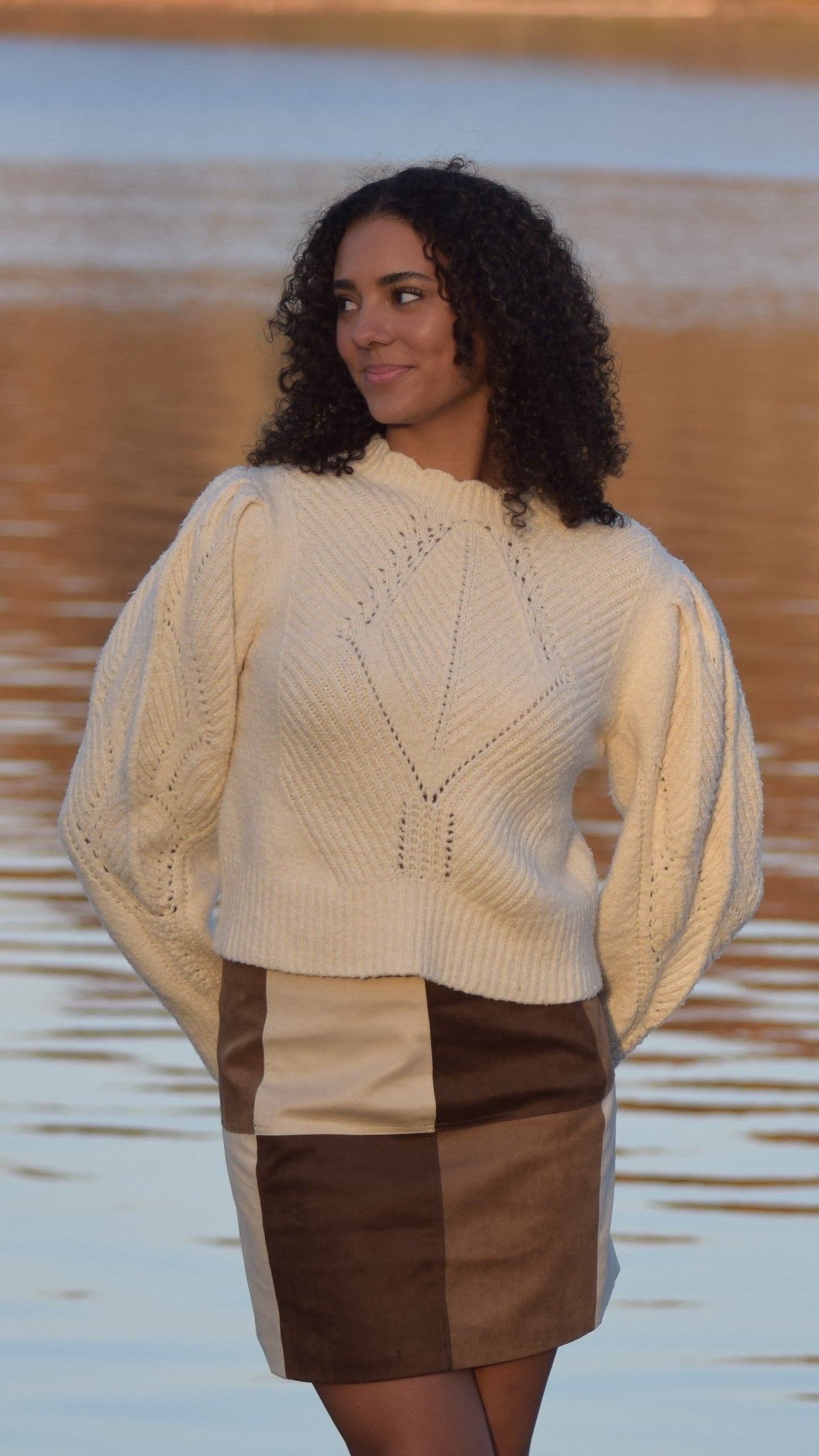 PATCHWORK FAUX SUEDE SKIRT BROWN