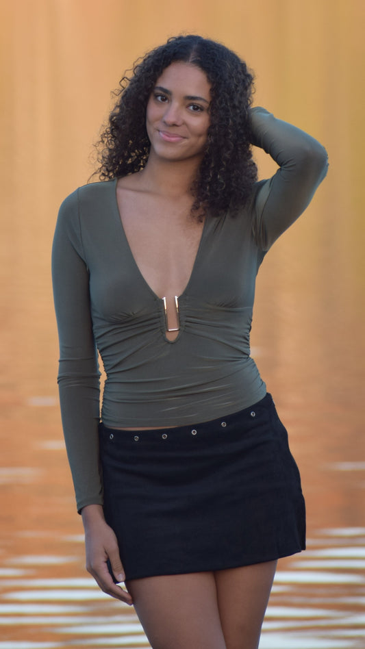 GROMMET SUEDE ALINE SKiRT BLACK