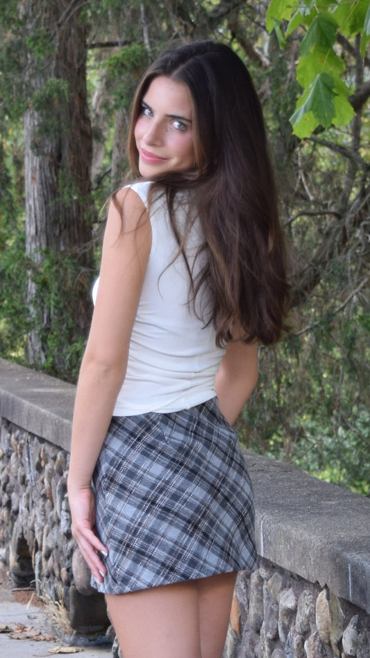 PLAID MINI SKIRT GREY