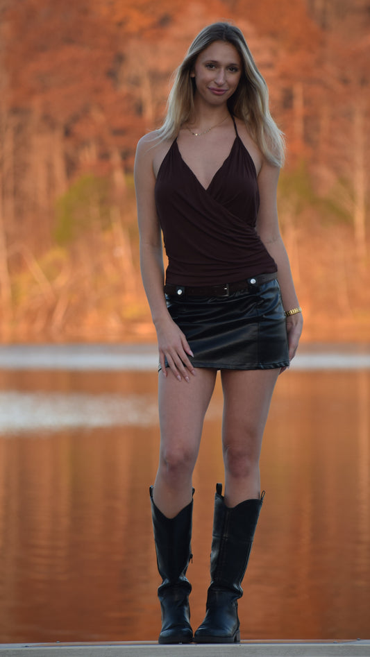 CROSSOVER HALTER TOP COCOA