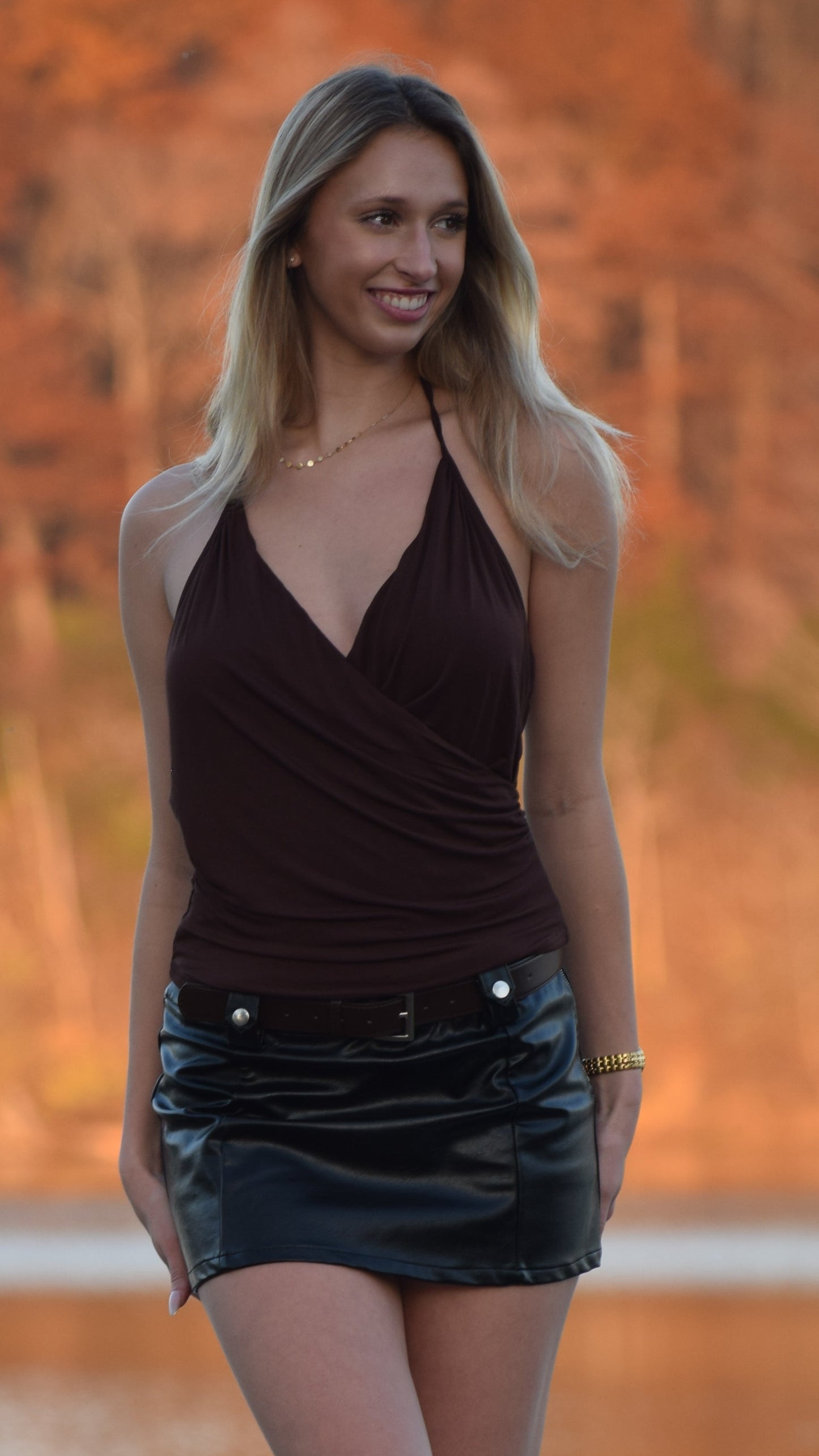 BELTED FAUX LEATHER SKIRT BLACK