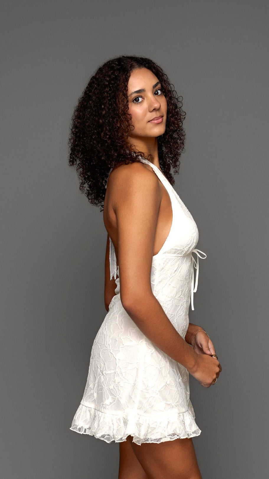 lace halter dress white