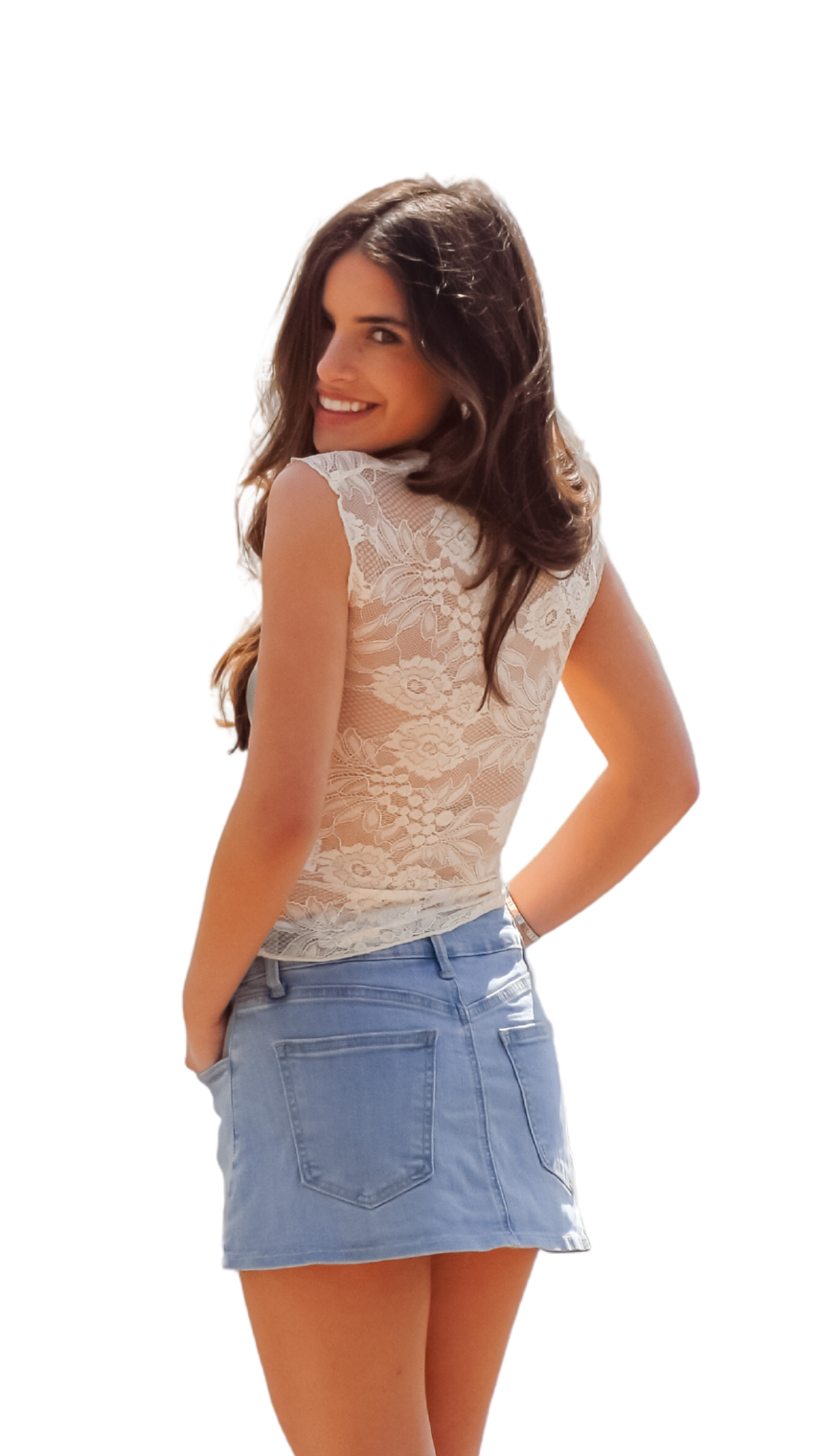 Lace Neck & Back Peek Tank Cream