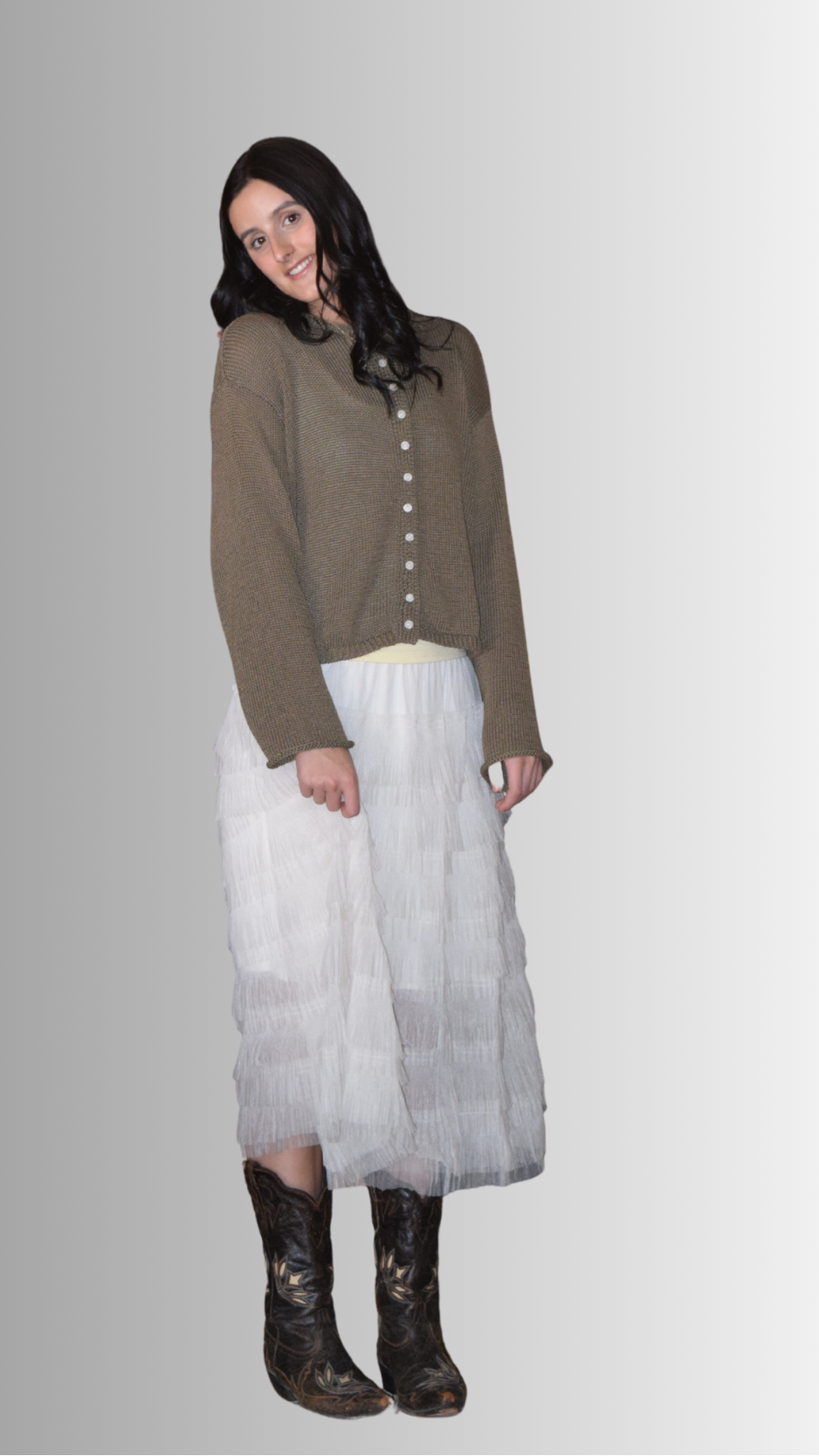 Tiered Tulle Long Skirt Cream