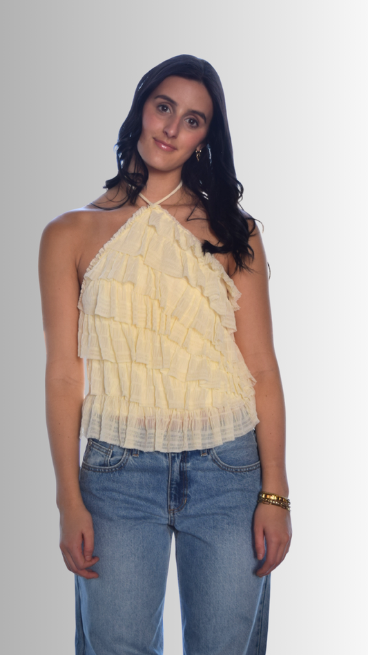 Tiered Ruffles Halter Top Butter Cream