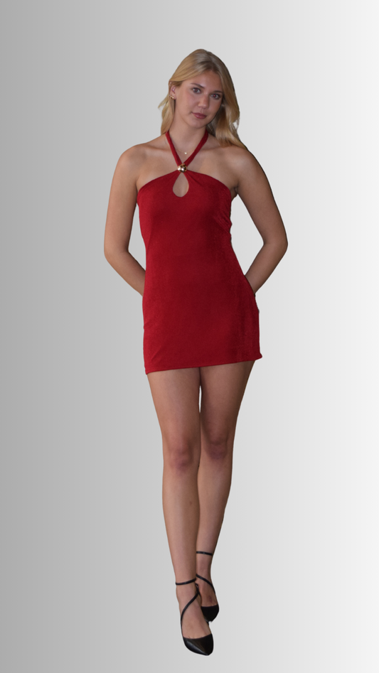 Keyhole Halter Dress Red