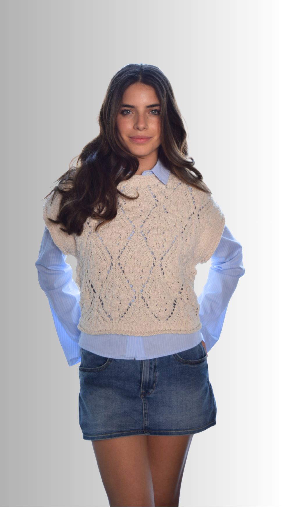 Diamond Crochet Sweater Top Cream