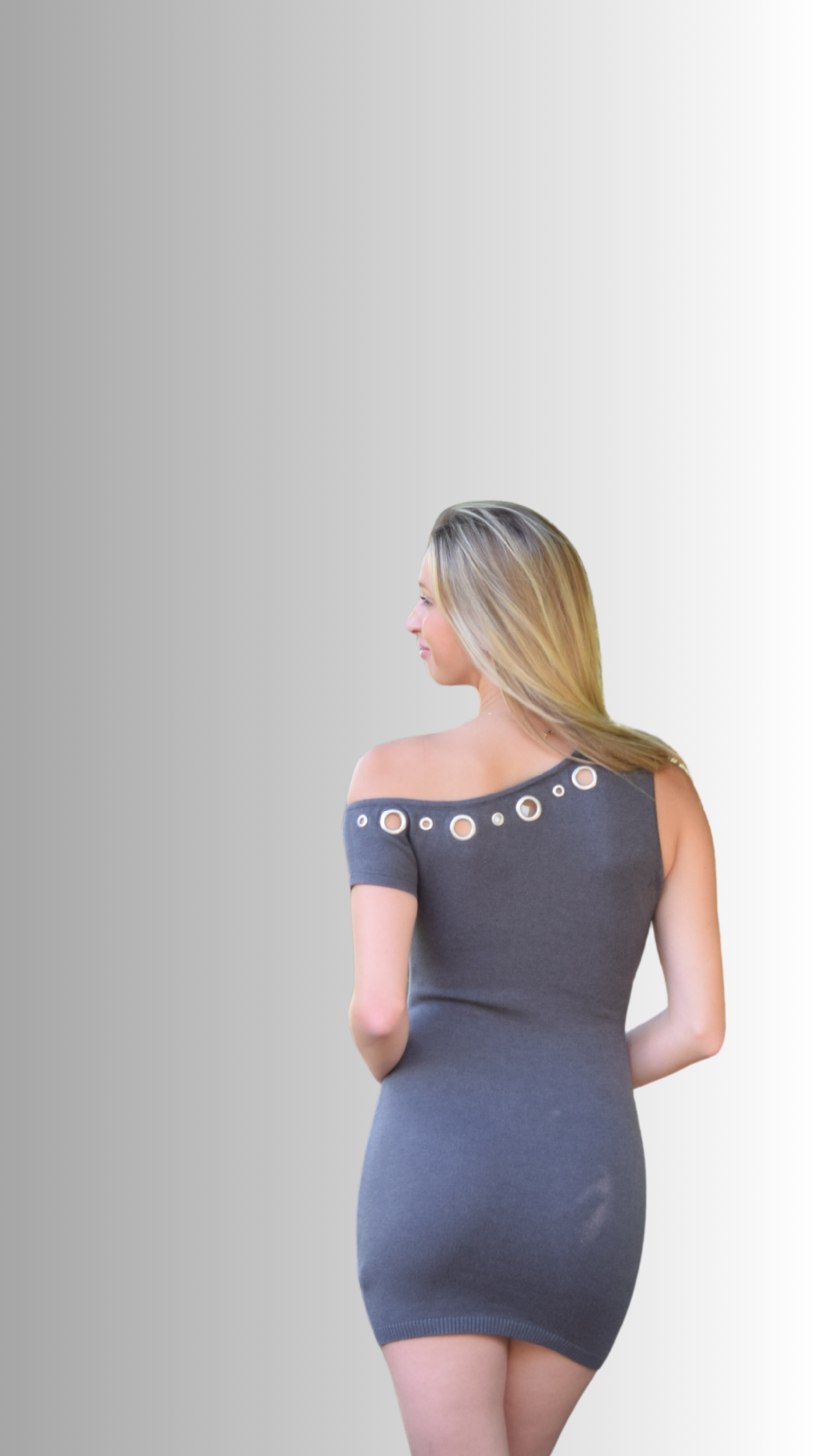 Grommet Detailing Asymmetrical Sweater Dress Ash