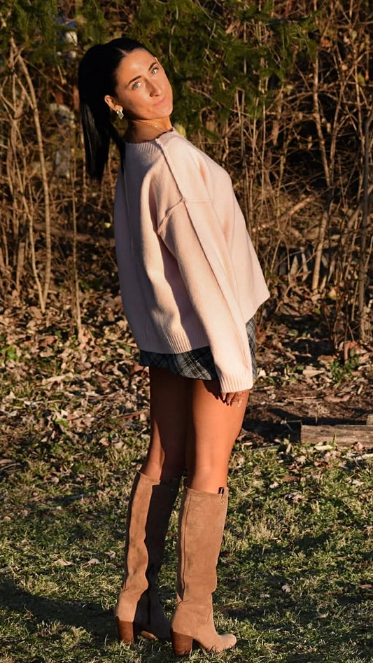 Boat Neck Sweater Top Soft Pink