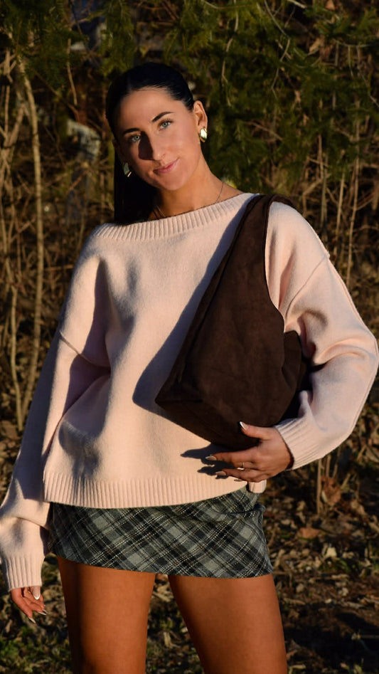 Boat Neck Sweater Top Soft Pink