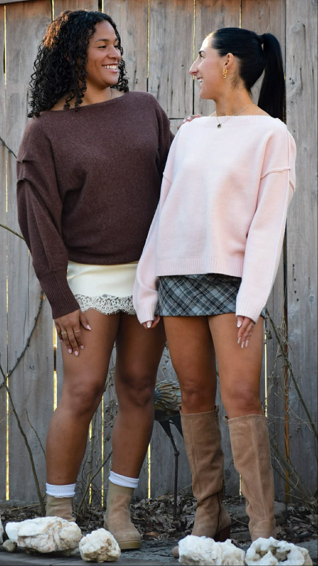 Lace hem faux leather skirt